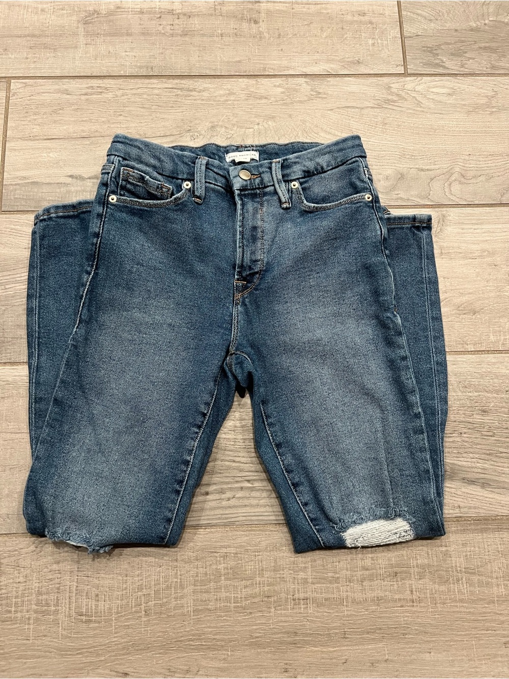 Good American Dark Blue Distressed Skinny Jeans
